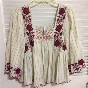Zara white blouse with embroidered flowers